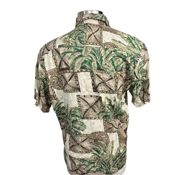 Tori Richard Men XL Aloha Shirt Palm Tree All Over Brown Green Made In Hawaii - Picture 4 of 14